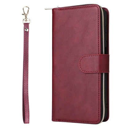 For Samsung Galaxy S25+ 5G 9-Card Slots Zipper Wallet Bag Leather Phone Case(Wine Red) - Galaxy S25+ 5G Cases by PMC Jewellery | Online Shopping South Africa | PMC Jewellery | Buy Now Pay Later Mobicred