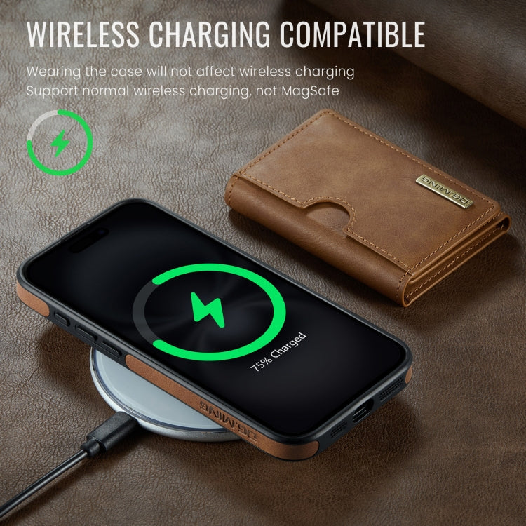 For iPhone 16 DG.MING M6 Series RFID Tri-fold Card Bag Removable Leather Phone Case(Brown) - free shipping - PMC Jewellery - Order now!