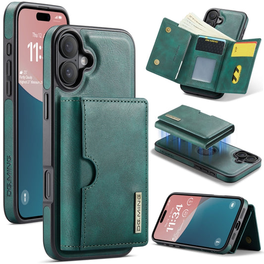 For iPhone 16 DG.MING M6 Series RFID Tri-fold Card Bag Removable Leather Phone Case(Green) - iPhone 16 Cases by DG.MING | Online Shopping South Africa | PMC Jewellery | Buy Now Pay Later Mobicred