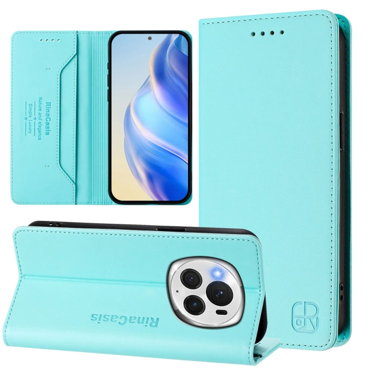 For Honor Magic6 Pro Global RC01 Dual-Folded Magnetic Suction RFID Leather Phone Case(Mint Green) - Honor Cases by PMC Jewellery | Online Shopping South Africa | PMC Jewellery | Buy Now Pay Later Mobicred