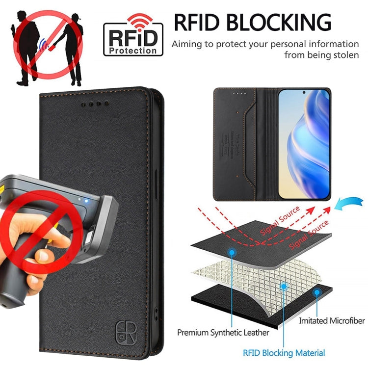 For Honor Magic6 Pro Global RC01 Dual-Folded Magnetic Suction RFID Leather Phone Case(Black) - Honor Cases by PMC Jewellery | Online Shopping South Africa | PMC Jewellery | Buy Now Pay Later Mobicred