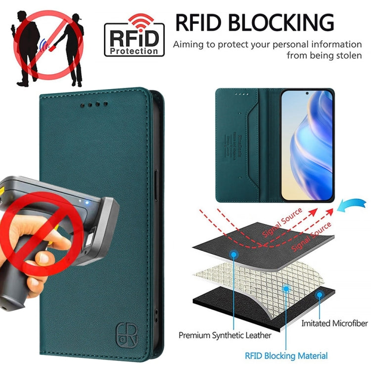 For Honor Magic6 Pro Global RC01 Dual-Folded Magnetic Suction RFID Leather Phone Case(Dark Green) - Honor Cases by PMC Jewellery | Online Shopping South Africa | PMC Jewellery | Buy Now Pay Later Mobicred