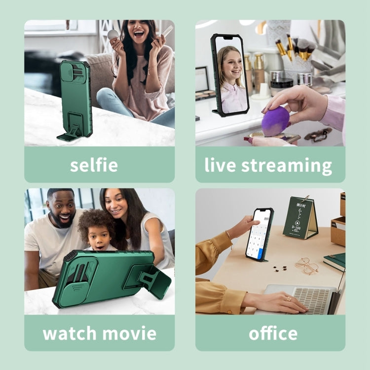 For Samsung Galaxy S25 5G Stereoscopic Holder Sliding Camshield Phone Case(Green) - Galaxy S25 5G Cases by PMC Jewellery | Online Shopping South Africa | PMC Jewellery | Buy Now Pay Later Mobicred