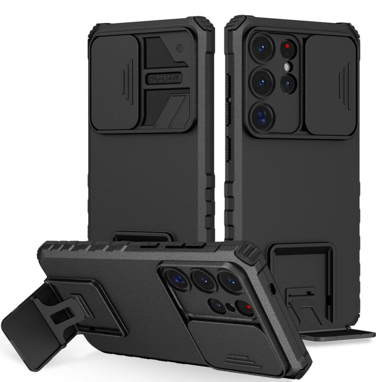 For Samsung Galaxy S25 Ultra 5G Stereoscopic Holder Sliding Camshield Phone Case(Black) - Galaxy S25 Ultra 5G Cases by PMC Jewellery | Online Shopping South Africa | PMC Jewellery | Buy Now Pay Later Mobicred