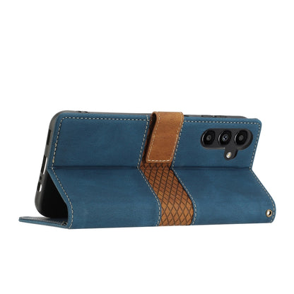 For Samsung Galaxy S25 5G Grid Stitching Leather Phone Case with Lanyard(Blue) - Galaxy S25 5G Cases by PMC Jewellery | Online Shopping South Africa | PMC Jewellery | Buy Now Pay Later Mobicred