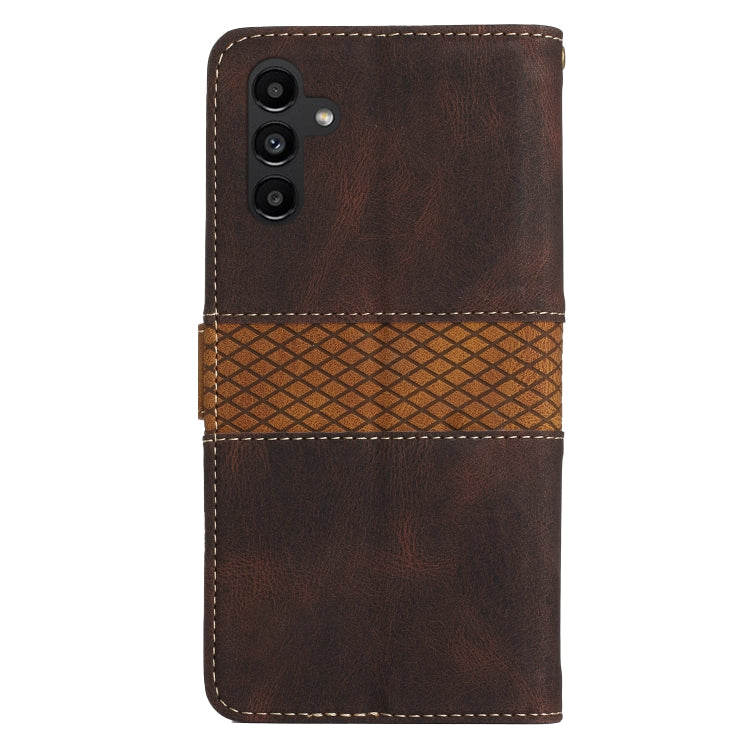 For Samsung Galaxy S25 5G Grid Stitching Leather Phone Case with Lanyard(Brown) - Galaxy S25 5G Cases by PMC Jewellery | Online Shopping South Africa | PMC Jewellery | Buy Now Pay Later Mobicred