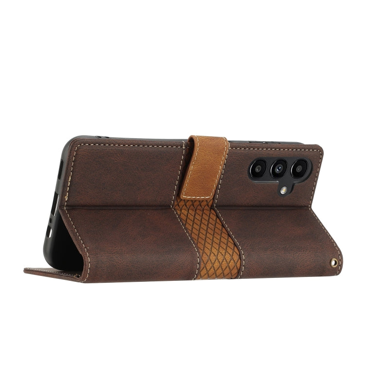 For Samsung Galaxy S25+ 5G Grid Stitching Leather Phone Case with Lanyard(Brown) - Galaxy S25+ 5G Cases by PMC Jewellery | Online Shopping South Africa | PMC Jewellery | Buy Now Pay Later Mobicred