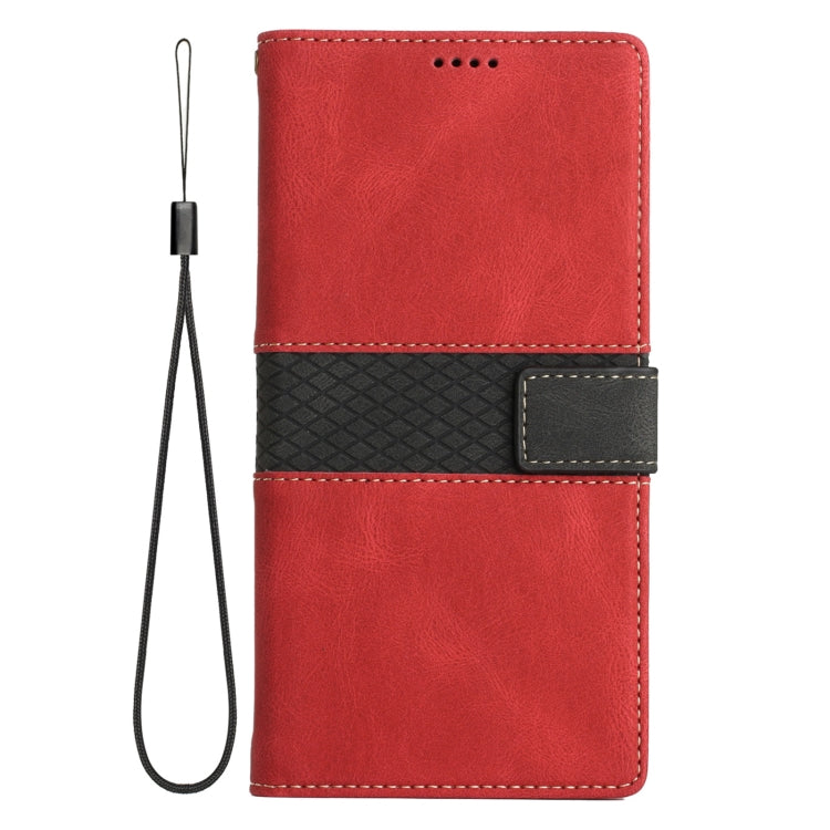 For Samsung Galaxy S25 Ultra 5G Grid Stitching Leather Phone Case with Lanyard(Red) - Galaxy S25 Ultra 5G Cases by PMC Jewellery | Online Shopping South Africa | PMC Jewellery | Buy Now Pay Later Mobicred