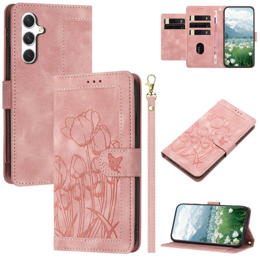 For Samsung Galaxy S25+ 5G Tulips Embossed Leather Phone Case with Lanyard(Pink) - Galaxy S25+ 5G Cases by PMC Jewellery | Online Shopping South Africa | PMC Jewellery | Buy Now Pay Later Mobicred