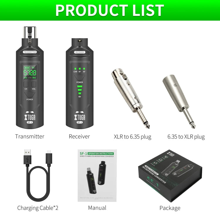 XTUGA SF-1 Wireless XLR Transmitter & Receiver UHF Wireless Adapter for Wired Mic / Guitar(Black) - Microphone by XTUGA | Online Shopping South Africa | PMC TechLife | Buy Now Pay Later Mobicred