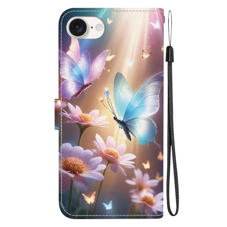 For iPhone 16e Crystal Texture Colored Drawing Leather Phone Case(Butterfly Love Flower) - free shipping - PMC TechLife - Order now!