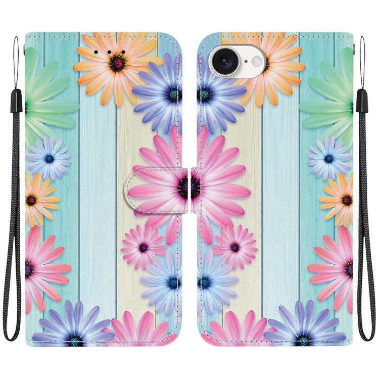 For iPhone 16e Crystal Texture Colored Drawing Leather Phone Case(Sunflowers) - iPhone 16e Cases by PMC TechLife | Online Shopping South Africa | PMC TechLife | Buy Now Pay Later Mobicred