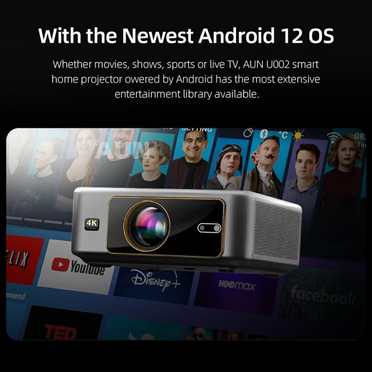 AUN U002 1920x1080P 970ANSI Android 12 Home Theater Smart Projector, AU Plug(Dark Grey) - free shipping - PMc TechLife - Order now!