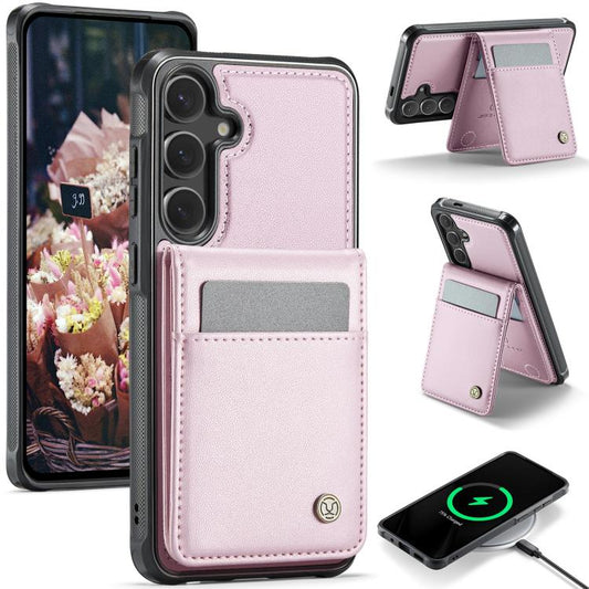 For Samsung Galaxy S25 5G JEEHOOD J06 British Style RFID MagSafe Card Bag PU Phone Case(Pink) - Galaxy S25 5G Cases by JEEHOOD | Online Shopping South Africa | PMC Jewellery | Buy Now Pay Later Mobicred