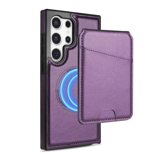 For Samsung Galaxy S25 Ultra 5G Skin Feel Detachable Card Bag Magsafe Phone Case(Purple) - Galaxy S25 Ultra 5G Cases by PMC Jewellery | Online Shopping South Africa | PMC Jewellery | Buy Now Pay Later Mobicred