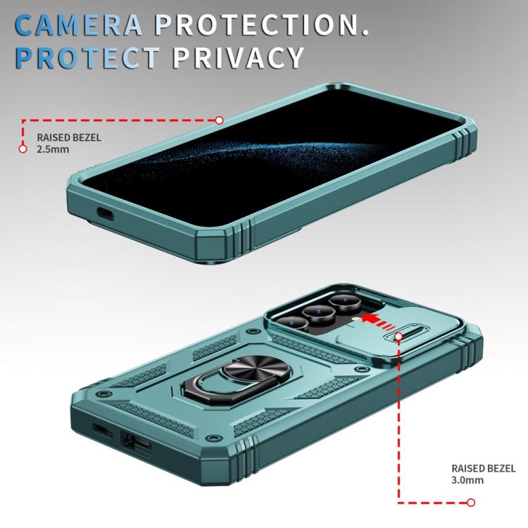 For Samsung Galaxy S25 5G Sliding Camshield TPU Hybrid PC Phone Case with Holder(Green) - Galaxy S25 5G Cases by PMC TechLife | Online Shopping South Africa | PMC TechLife | Buy Now Pay Later Mobicred