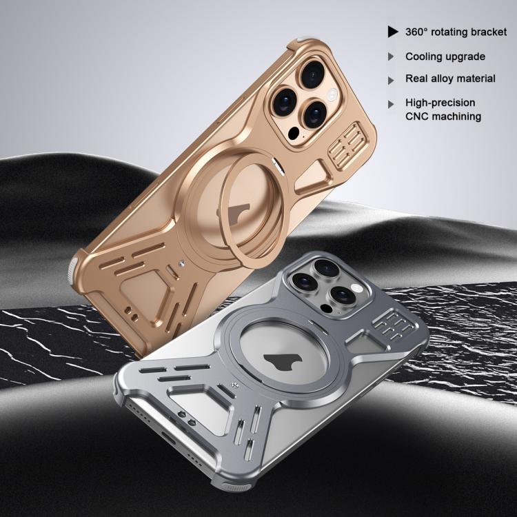 For iPhone 16 Pro Armor 360 Holder Frameless Alloy MagSafe Phone Case(Desert Gold) - iPhone 16 Pro Cases by PMc TechLife | Online Shopping South Africa | PMc TechLife | Buy Now Pay Later Mobicred