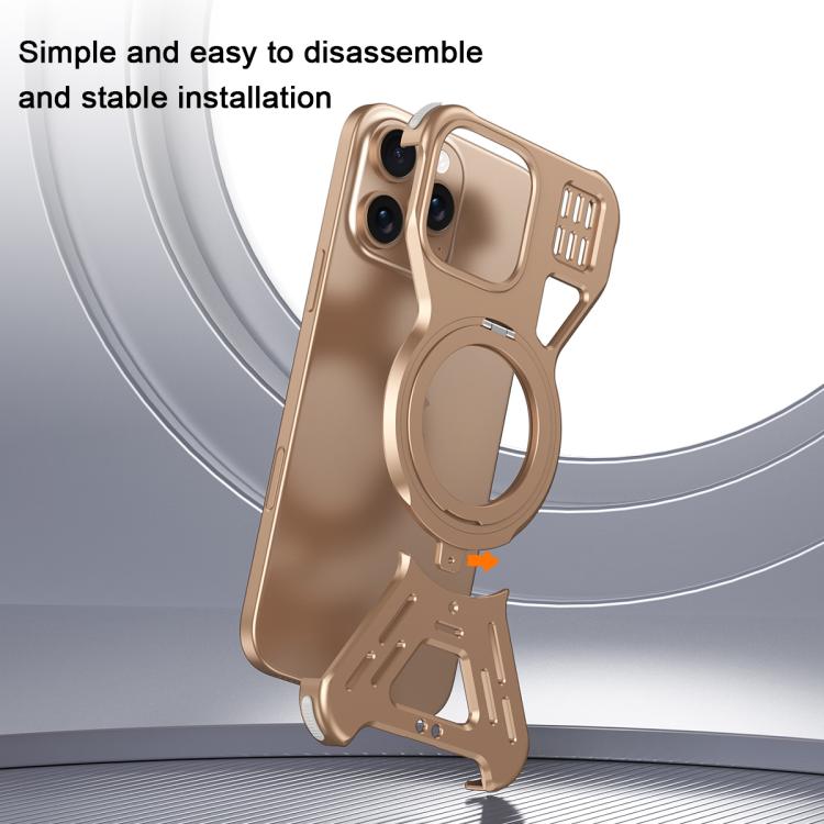 For iPhone 16 Pro Armor 360 Holder Frameless Alloy MagSafe Phone Case(Desert Gold) - iPhone 16 Pro Cases by PMc TechLife | Online Shopping South Africa | PMc TechLife | Buy Now Pay Later Mobicred