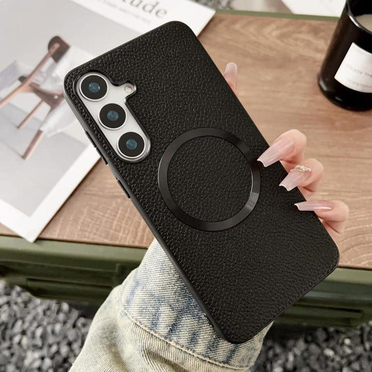 For Samsung Galaxy S25 5G CD Magsafe Magnetic Litchi Texture Phone Case(Black) - Galaxy S25 5G Cases by PMC Jewellery | Online Shopping South Africa | PMC Jewellery | Buy Now Pay Later Mobicred