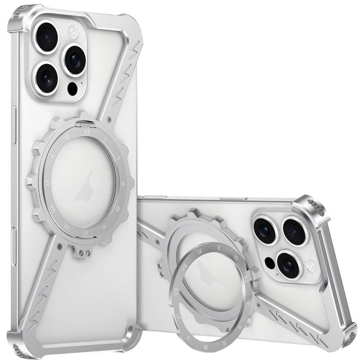 For iPhone 16 Pro Z-shaped Frameless Metal 360 Holder MagSafe Phone Case(Space Silver) - iPhone 16 Pro Cases by PMc TechLife | Online Shopping South Africa | PMc TechLife | Buy Now Pay Later Mobicred