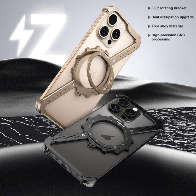 For iPhone 15 Pro Z-shaped Frameless Metal 360 Holder MagSafe Phone Case(Space Silver) - iPhone 15 Pro Cases by PMc TechLife | Online Shopping South Africa | PMc TechLife | Buy Now Pay Later Mobicred