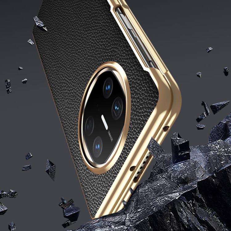 For Huawei Mate X6 Electroplated Litchi Pattern Phone Leather Case with Glass Lens(Coffee) - Huawei Cases by PMC TechLife | Online Shopping South Africa | PMC TechLife | Buy Now Pay Later Mobicred