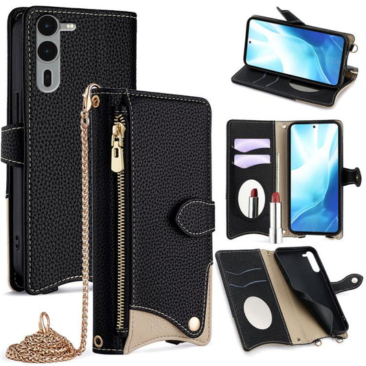 For  Fujitsu Arrows We2 Plus F-51E Crossbody Chain Fishtail Litchi Leather Phone Case(Black) - More Brand by PMC Jewellery | Online Shopping South Africa | PMC Jewellery | Buy Now Pay Later Mobicred