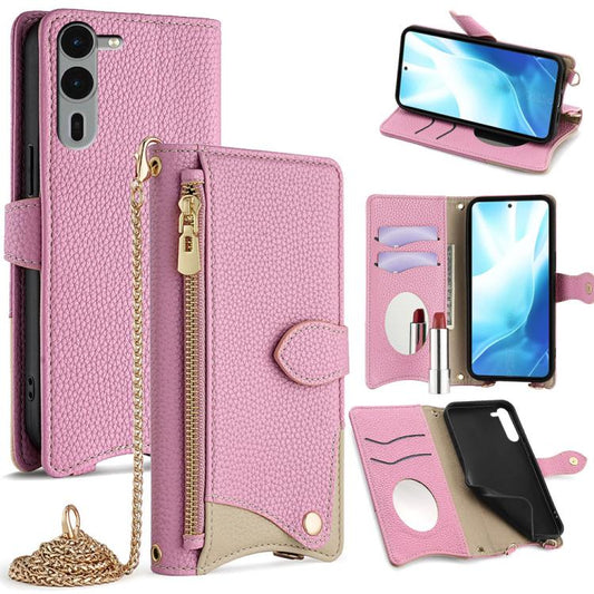 For  Fujitsu Arrows We2 Plus F-51E Crossbody Chain Fishtail Litchi Leather Phone Case(Pink) - More Brand by PMC Jewellery | Online Shopping South Africa | PMC Jewellery | Buy Now Pay Later Mobicred