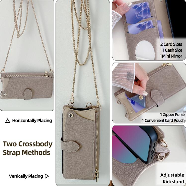 For Sharp Aquos wish4 Crossbody Chain Fishtail Litchi Leather Phone Case(Grey) - More Brand by PMC TechLife | Online Shopping South Africa | PMC TechLife | Buy Now Pay Later Mobicred