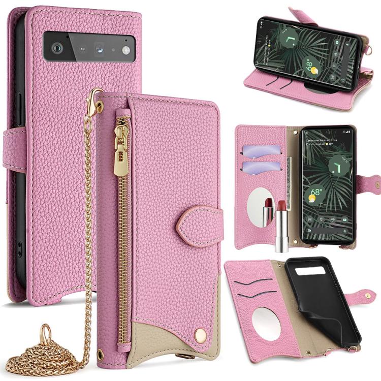 For Google Pixel 6 Pro Crossbody Chain Fishtail Litchi Leather Phone Case(Pink) - Google Cases by PMC TechLife | Online Shopping South Africa | PMC TechLife | Buy Now Pay Later Mobicred