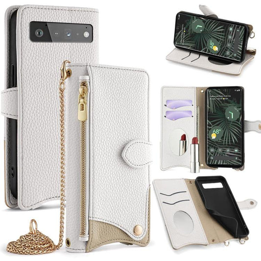 For Google Pixel 6 Pro Crossbody Chain Fishtail Litchi Leather Phone Case(White) - Google Cases by PMC Jewellery | Online Shopping South Africa | PMC Jewellery | Buy Now Pay Later Mobicred