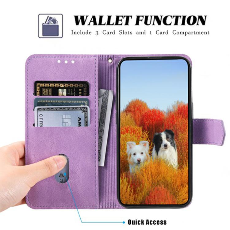 For iPhone 16e TTUDRCH Embossed Line Splicing Leather Phone Case(Purple) - iPhone 16e Cases by PMC TechLife | Online Shopping South Africa | PMC TechLife | Buy Now Pay Later Mobicred