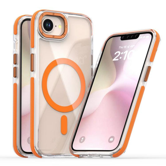 For iPhone 16e Dual-Color Clear Acrylic Hybrid TPU MagSafe Phone Case(Orange) - iPhone 16e Cases by PMC Jewellery | Online Shopping South Africa | PMC Jewellery | Buy Now Pay Later Mobicred