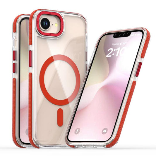 For iPhone 16e Dual-Color Clear Acrylic Hybrid TPU MagSafe Phone Case(Red) - iPhone 16e Cases by PMC Jewellery | Online Shopping South Africa | PMC Jewellery | Buy Now Pay Later Mobicred