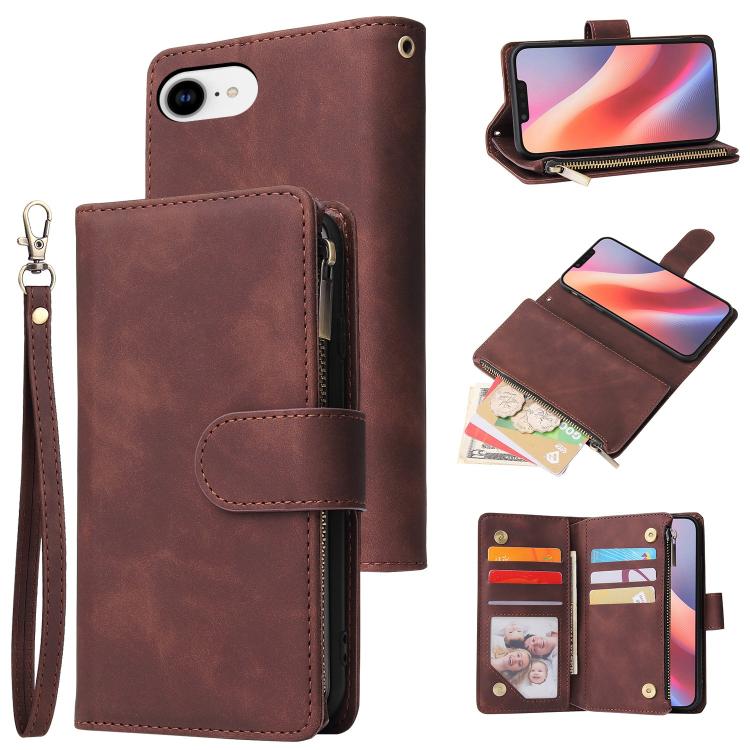 For iPhone 16e Multifunctional Multi-Card Wallet Phone Leather Case(Coffee) - iPhone 16e Cases by PMC TechLife | Online Shopping South Africa | PMC TechLife | Buy Now Pay Later Mobicred