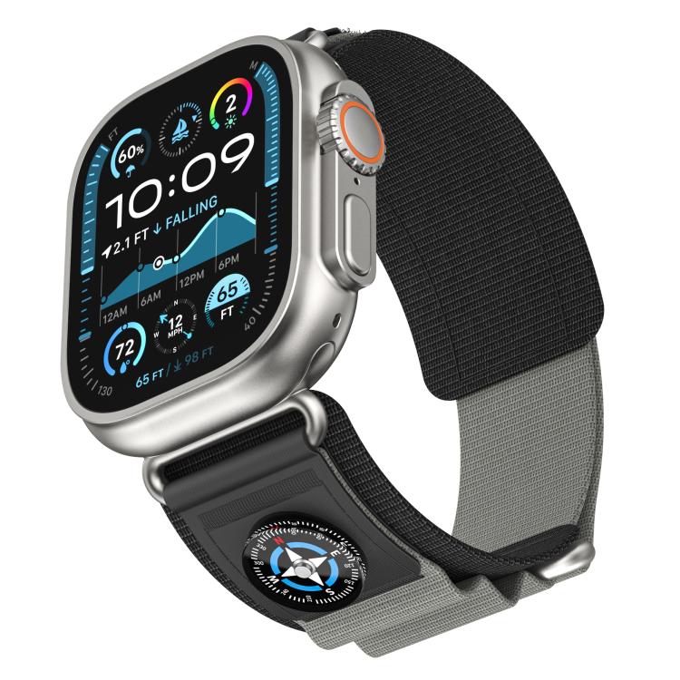 For Apple Watch 46mm / 49mm / 45mm / 44mm Kalebol Compass Nylon Loop Watch Strap(Black Grey) - free shipping - PMc TechLife - Order now!