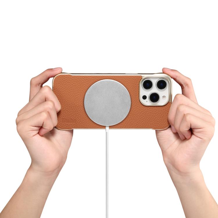 For iPhone 14 / 13 Denior A20 Genuine Leather Litchi Texture MagSafe Frameless Phone Case(Brown) - free shipping - PMc TechLife - Order now!