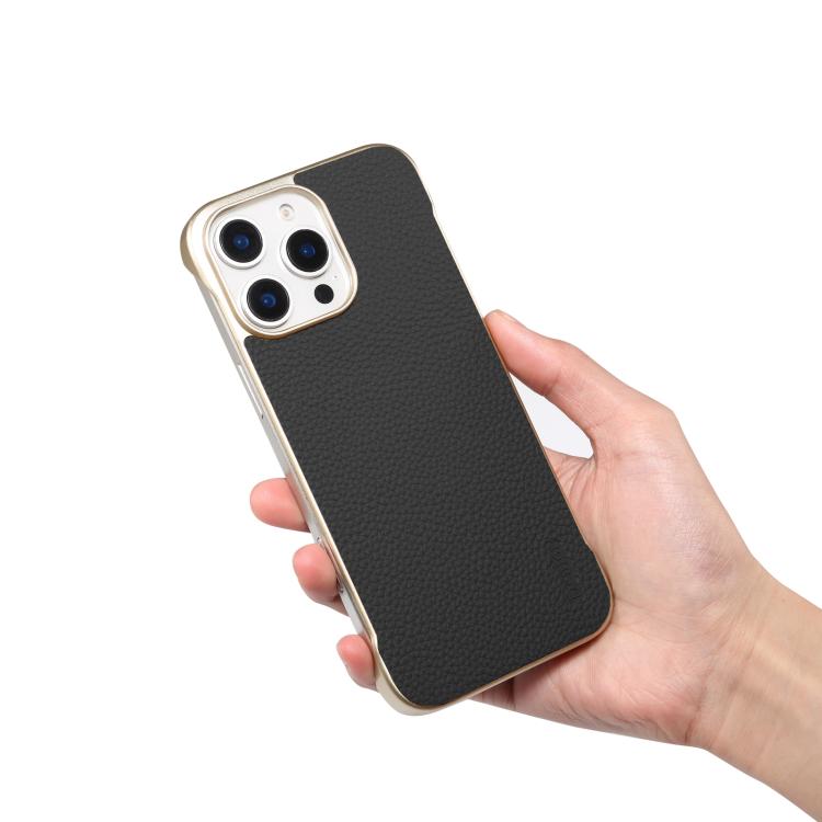 For iPhone 14 Pro Max Denior A20 Genuine Leather Litchi Texture MagSafe Frameless Phone Case(Black) - free shipping - PMc TechLife - Order now!