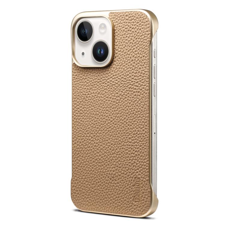 For iPhone 15 Denior A20 Genuine Leather Litchi Texture MagSafe Frameless Phone Case(Khaki) - free shipping - PMc TechLife - Order now!
