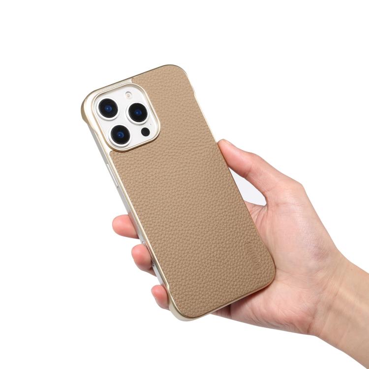 For iPhone 15 Denior A20 Genuine Leather Litchi Texture MagSafe Frameless Phone Case(Khaki) - free shipping - PMc TechLife - Order now!