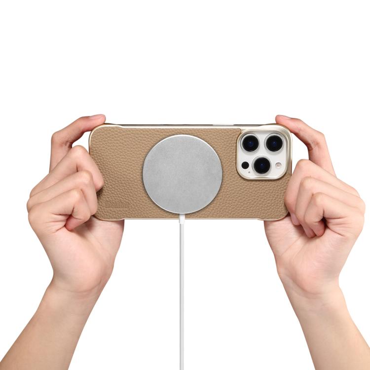 For iPhone 15 Denior A20 Genuine Leather Litchi Texture MagSafe Frameless Phone Case(Khaki) - free shipping - PMc TechLife - Order now!