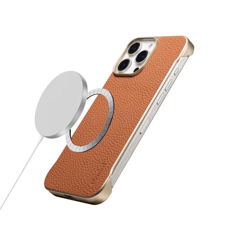 For iPhone 15 Pro Max Denior A20 Genuine Leather Litchi Texture MagSafe Frameless Phone Case(Brown) - free shipping - PMc TechLife - Order now!