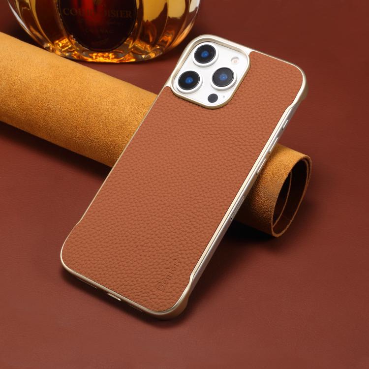 For iPhone 16 Plus Denior A20 Genuine Leather Litchi Texture MagSafe Frameless Phone Case(Brown) - free shipping - PMc TechLife - Order now!