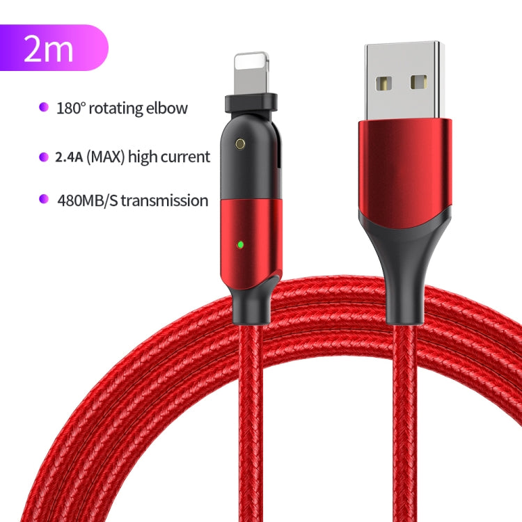 FXCL-WYA09 2.4A USB to 8 Pin 180 Degree Rotating Elbow Charging Cable, Length:2m(Red) - Normal Style Cable by PMC Jewellery | Online Shopping South Africa | PMC Jewellery | Buy Now Pay Later Mobicred