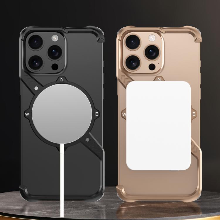 For iPhone 15 Pro Max S Shaped 360 Holder Airbag Frameless MagSafe Metal Phone Case(Space Gray) - free shipping - PMC TechLife - Order now!