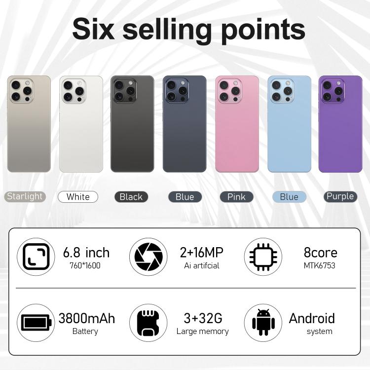 I16 Pro Max / VD1, 3GB+32GB, 6.8 inch Android 10 MTK6753 Octa Core, Network: 4G, Dual SIM, Plug:US Plug(Blue) - free shipping - PMc TechLife - Order now!