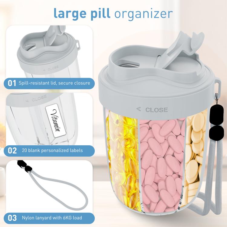 Portable Compartment Sealed Medicine Organizer Large Pill Storage Cup(Grey) - free shipping - PMC TechLife - Order now!