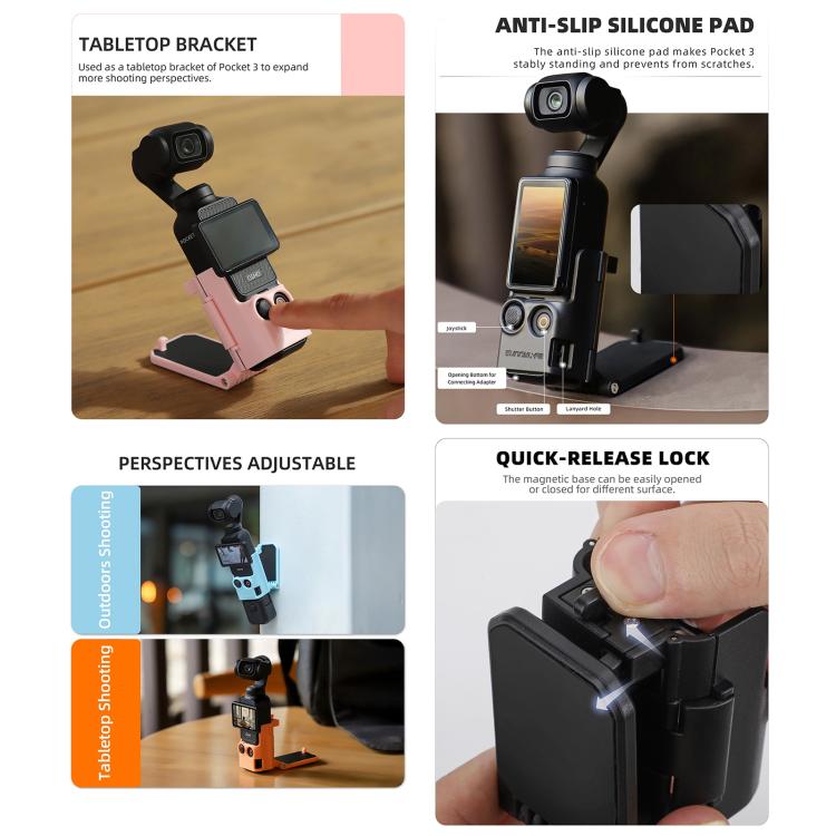 For DJI OSMO Pocket 3 Sunnylife Multifunctional Magnetic Mount Tabletop Base Bracket(Yellow) - free shipping - PMC TechLife - Order now!
