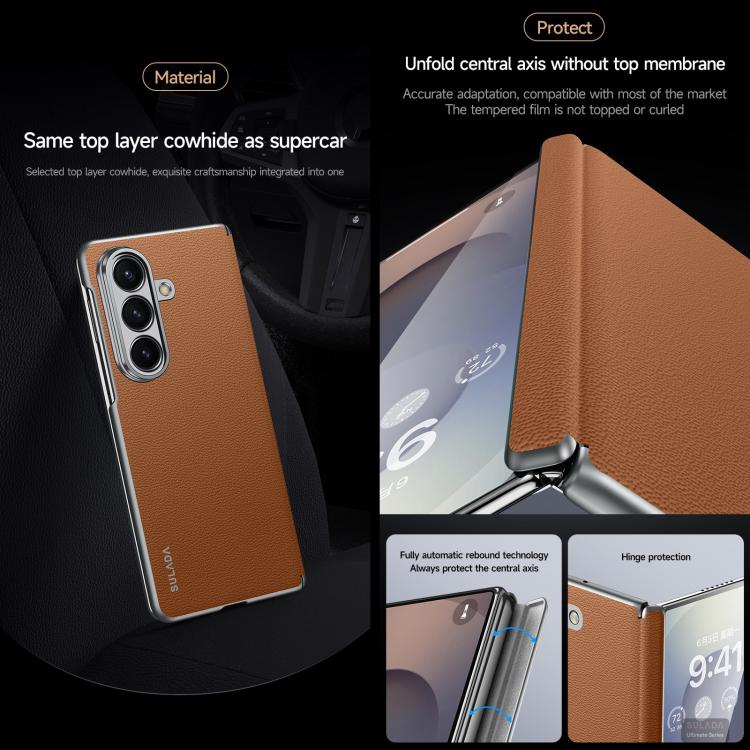 For Samsung Galaxy Z Fold7 5G SULADA Frameless Top Layer Cowhide Leather PC Phone Case(Brown) - free shipping - PMC TechLife - Order now!