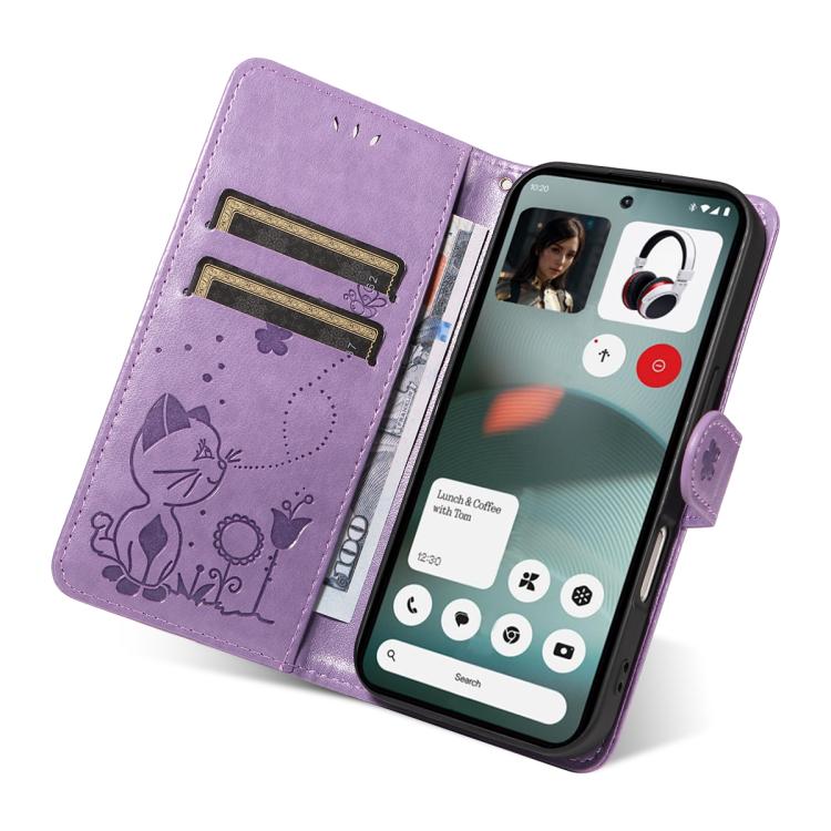For Nothing Phone 3 Cat and Bee Embossed Flip Leather Phone Case(Purple) - free shipping - PMC TechLife - Order now!
